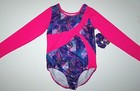 Danskin Now Leotard Bodysuit Ls Pink Purple Inset Silver Foil Star New Girl