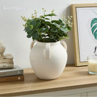 Home Decor Collection Matte Textured Ceramic Stoneware Vase With Handles  8    W