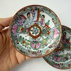 Vintage Set Of 2 Chinese Rose Medallion Porcelain Trinket Dishes Shallow Bowls