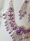 Lilac Purple Diamante 100  Glass Crystal Necklace earrings Set Wedding Prom New