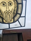 Vintage Stained Glass Panel Christ Portrait Religious