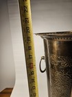 Vintage Lacquered Brass Floral Embossed Handled Umbrella Cane Holder Stand