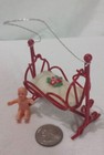 Vtg Dollhouse Miniature Baby Cradle Rocking Red Metal Furniture Toy W  Baby