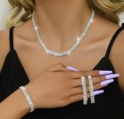 Shiny Sparkle Silver Rhinestone Necklace Bracelet Earring Set Wedding Bridal New