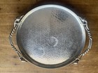 Vintage Bw Buenilum Hammered Aluminum Round Metal Tray With 2 Twisted Handles