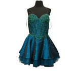 L Ice  Skating Dance Teal Turquoise Mesh Ruffles Beads Sequins Blue Crinoline
