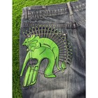 Eight 732 Mens Jeans 40x34 Blue Wash Green Purple Embroidery Baggy Y2k Vintage
