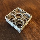 Vintage Metal Lipstick Holder Square White   Gold Tone Ornate