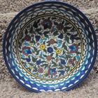 Vintage 1980 s Jerusalem Art Pottery Hand Painted Floral Ceramic Serving Bowl