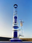16 Inch Double Filter Jellyfish Tire Blue Glass Water Pipe Bong Hookah 18mm