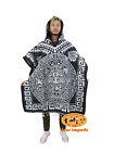 Mexican Poncho Gaban With Hoodie Aztec Calendar Design Unisex One Size