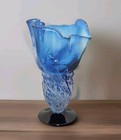 Vintage Handmade Crystal Free Form Blue White Blended Vase Crown Label 6    Tall