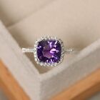 2 70 Ct Real Cushion Cut Amethyst   Diamond Engagement Ring 14k Solid White Gold
