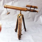 Vintage Collectible Brass Double Barrels Telescope With Antique Wooden Stand 