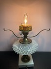 Vtg Hobnail Opalescent Glass Table Lamp Brass 3-arm Marble Base Works   no Shade 