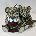 Vtg Stained Glass Teddy Bears Accent Lamp Night Light Decor Whimsical Mosaic