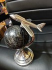 Art Deco Airplane World Map Globe Silver And Black 10  Shelf Desk Decor