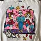 Vintage Pop Art Sweatshirt Men s Size L 1990s White Worn Art Tease Rare
