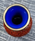 Vintage Hand Carved Red Cinnabar Vase With Blue Enamel On Copper
