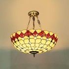 Vintage Pendant Light Fixtures  20 Inch Stained Glass Hanging Lamp