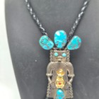 Kachina Bolo Tie Will Denetdale Navajo Sterling Turquoise  9873 Jesters 84 Gr 