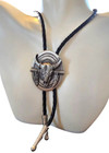 Vintage 1987 Siskiyou Bull Head Bolo Tie - Pewter   Leather Western Wear