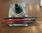Antique Vintage Sengbusch No 300 Glass Inkwell W Ink   3 Pens