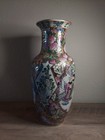 Vintage Chinese Ceramic Hand-painted Vase - Figural Images On Body Floral Decor