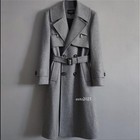 Mens Long Real 100  Wool Jacket British Style Trench Lapel Belt On Coat Overcoat