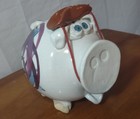 Piggy Bank Studio Art Pottery  Ceramic Glazed Pig With Cowboy Hat   Large Snout