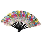 Antique Japanese Folding Hand Fan Geisha Women Hand Painted Enameled Wood Sticks