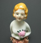 Vintage Japan Porcelain Pincushion Half Doll With Ribbon Skirt