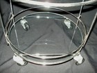 Vtg Chrome Metal Glass 3 Tier Cocktail Plant Stand Table On Casters Mid Century