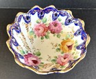 Antique Japanese Nippon Fruit Berry Bowl 5 1 2  Blue White Three Footed