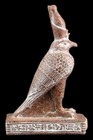 Unique Ancient Egyptian Statue Of God Falcon Sky Horus With Winged Goddess Isis