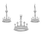 Sterling Silver Royal Crown Necklace Earring Set