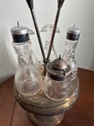Antique Meriden Silverplate Condiment Cruet Set   5 Bottles Victorian