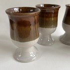 Vintage Stoneware Beer   Wine Goblets - Brown   Cream Footed Mugs