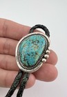 Vtg Billie Eagle Navajo Sterling Silver  8 Turquoise Stamped Oval Bolo Tie 1 5 