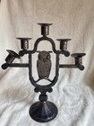 Antique Hugo Berger Goberg Vintage 5 Candle Wrought Iron Owl Candelabra
