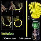 300 Pcs Yellow Glow Sticks Bulk light Up Bracelets Necklaces With Connectors glo