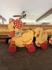 Adorable Antique Vintage Pull Along Wooden Ducks   