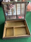 Vintage Jewelry Box Victorian Scene Glass Top   Inside Mirror Lid Beautiful