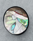 Vintage Mother Of Pearl Abalone Inlay Resin Black Trim Brooch Pin Woman W  Hat
