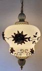 Vtg Mid Century Hollywood Regency Falkenstein Opalescent Glass Brass Swag Lamp