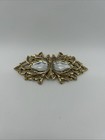 Art Deco Style Faux Clear Stone Gold Tone Belt Buckle  Stamped On Back