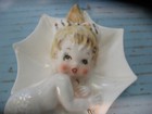 Vintage Mcm Enesco Mermaid Girl Wall Plaque Holding Umbrella