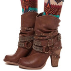 Womens Retro Slouch Boots Rivets Buckle Shoes High Block Heel Booties