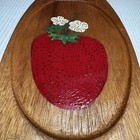 Vtg 1970   s Hand Painted Strawberry Hippie bohemian Wooden Picture Decor Fruit