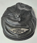 Vintage Harley-davidson Black Leather Newsboy Cap Size Small Bar   Shield Wings
